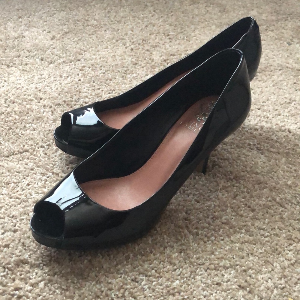 Vince Camuto Patent Leather Peep Toe Heels, Size 7